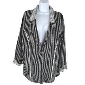 Chico's Esther Blazer Cardigan Sweater‎ Size 2 Striped Black White NWT CJ-2089